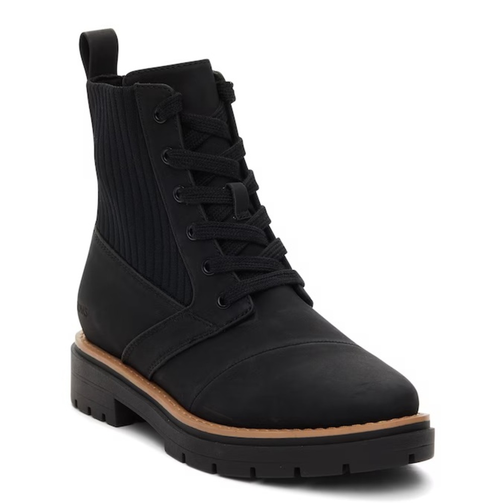 TOMS Frankie Lace Up Boots Black Suede Water resistant Women’s Size 8 (B12)